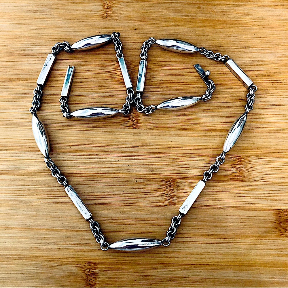$368 Signed Vintage Designer Estate Necklace Sterling 64 gr. Bell 3 RAE MEXICO - Picture 4 of 5